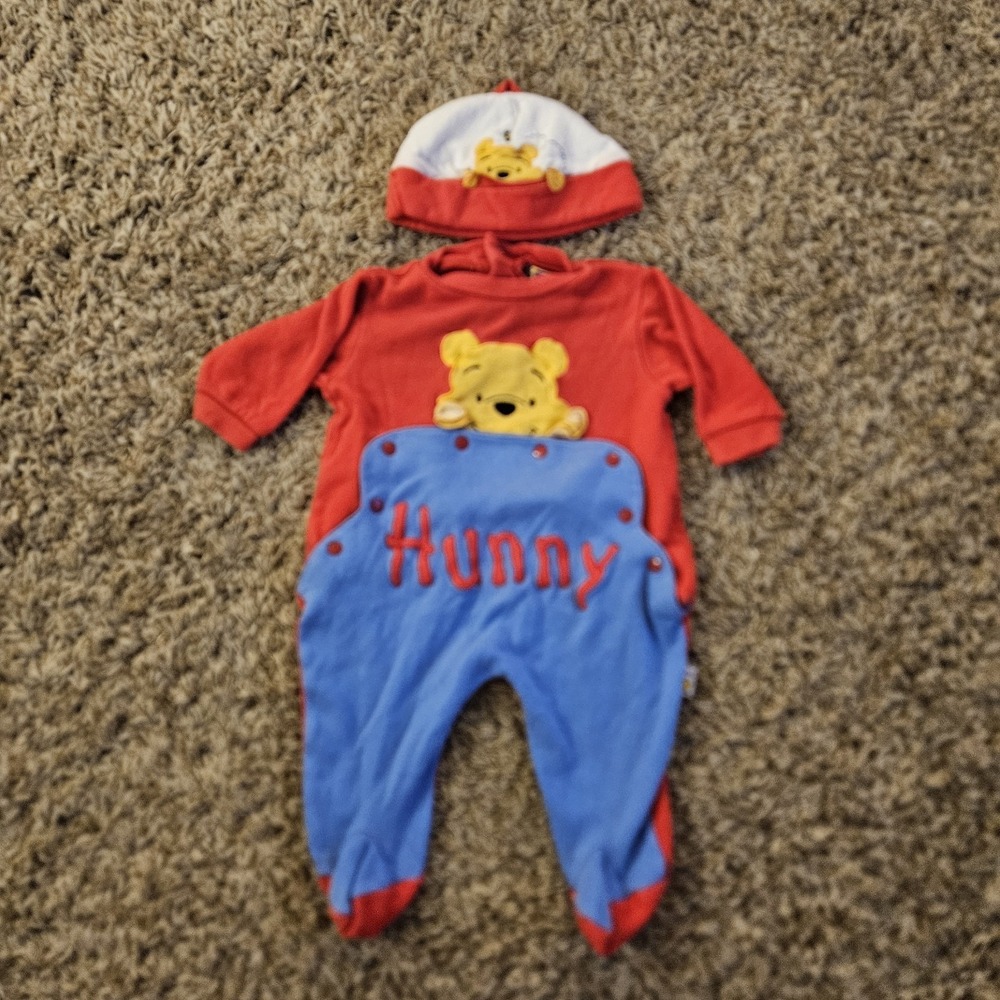 RARE VTG Winnie The Pooh 100 Acre Collection Baby Romper W/ Matching Hat Sz 3 Mo
